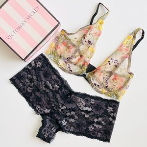 34DD LARGE Victoria’s Secret black beige bra set